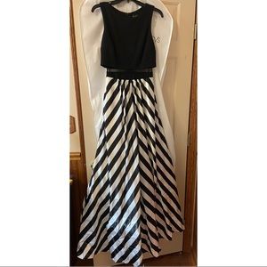 Betsy & Adam black and white striped formal dress size 2